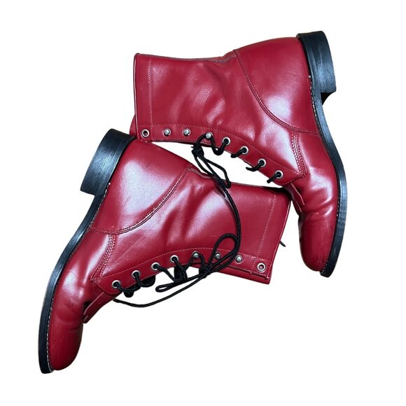 Justin Red Leather Fringe Lace Up Boots Size 7.5 - Picture 6 of 9